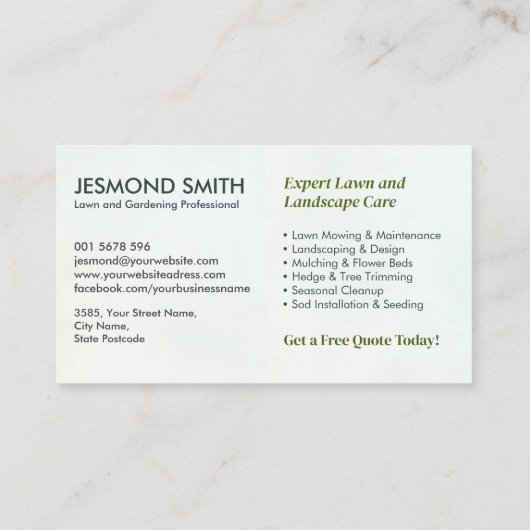 Landscaping en gazon zorgdiensten - Waterverf Visitekaartje (Achterkant)