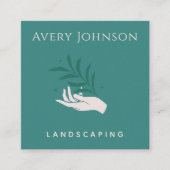 Landscaping Gardening Hand Plant Care Bold Minimum Vierkante Visitekaartje (Voorkant)