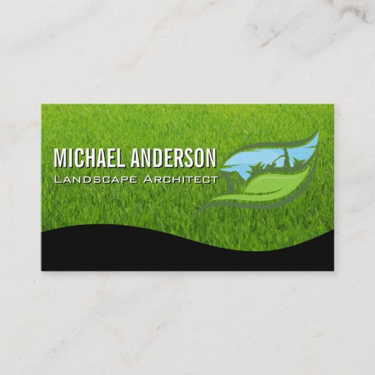 Landscaping Gardening Logo | Leaf Grass Visitekaartje (Voorkant)
