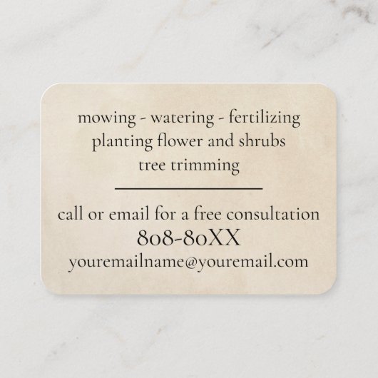 Landscaping grasmaaier en grasillustratie visitekaartje (Achterkant)