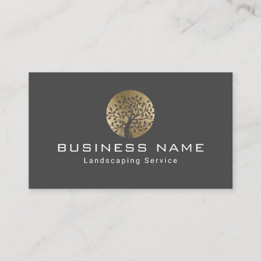 Landscaping Lawn Care Modern Gold Tree Logo Busine Visitekaartje (Voorkant)