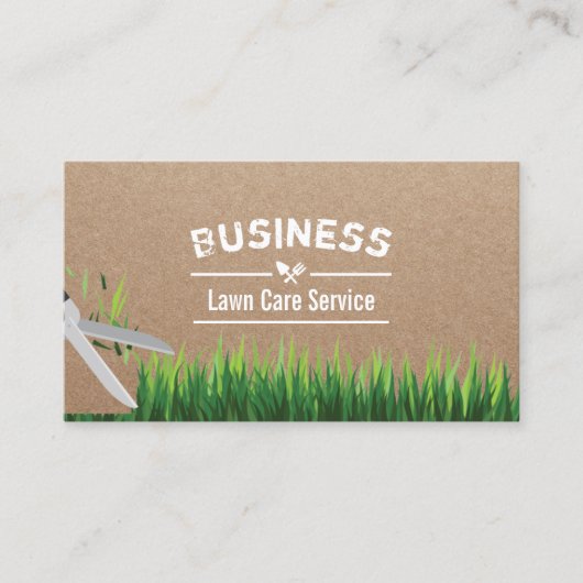 Landscaping & Lawn Care Rustic Kraft Visitekaartje (Voorkant)
