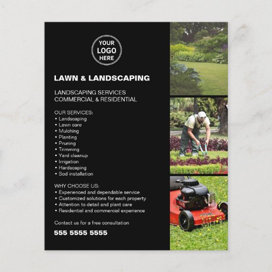 Landscaping Lawn Care Services Black Business Flyer (Voorkant)