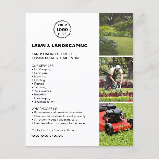 Landscaping Lawn Care Services White Business Flyer (Voorkant)