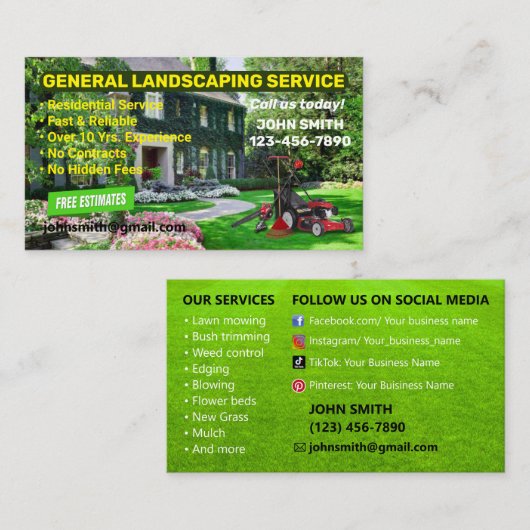 Landscaping & Lawn Care Visitekaartje (Voorkant / Achterkant)