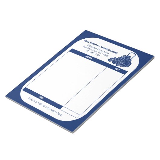 Landscaping Lawn Mowing Business Receipt Factuur Notitieblok (Schuin)