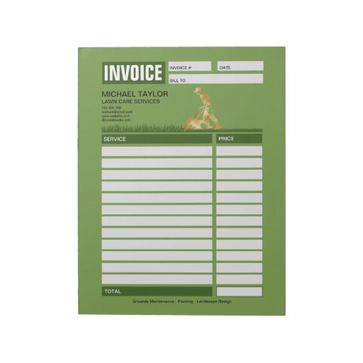 Landscaping Lawn Mowing Business Receipt Invoice Notitieblok (Linkerzijde)