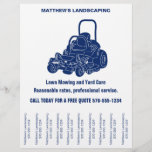 Landscaping Lawn Mowing Flyer met Traan-off Strips<br><div class="desc">Met deze opvallende vliegers krijg je het woord over je landschapsarchitectuur of je gazon maaibedrijf. Ze geven een illustratie van een commerciële grasmaaier in marinesblauw. Het eenvoudige blauwe en witte kleurenschema zal helpen uw zaken een professionele blik geven. Ideaal voor het ophangen in koffiewinkels, gemeenschapscentra en andere bulletin-borden om u...</div>