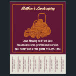 Landscaping Lawn Mowing Flyer met Traan-off Strips<br><div class="desc">Met deze opvallende vliegers krijg je het woord over je landschapsarchitectuur of je gazon maaibedrijf. Ze zijn een illustratie van een commerciële grasmaaier met een vettige en aantrekkelijke maroon-, oranje- en roomkleurensysteem. Ideaal om in koffiewinkels, gemeenschapscentra en op andere bulletin-borden op te hangen zodat u nieuwe klanten voor uw bedrijf...</div>