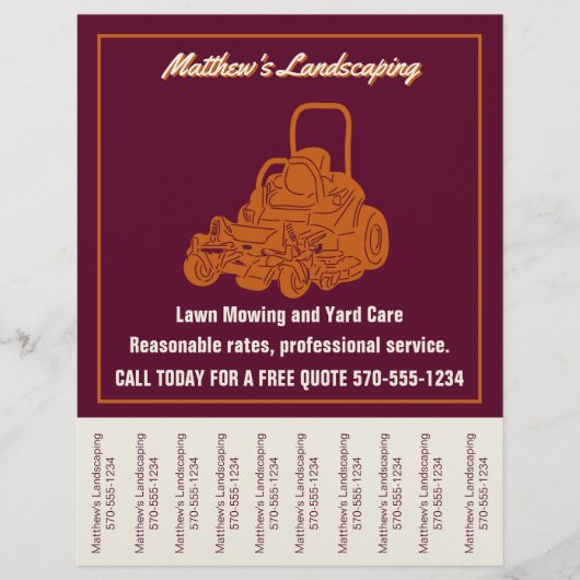 Landscaping Lawn Mowing Flyer met Traan-off Strips (Voorkant)