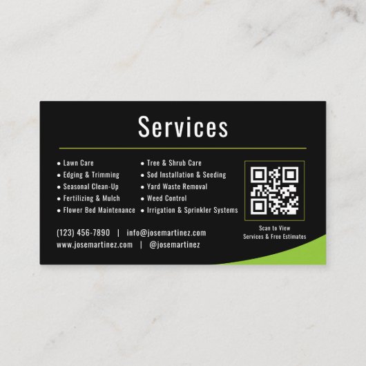 Landscaping Lawn Service QR Code Visitekaartje (Achterkant)
