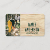 Landscaping Rustieke Foto Woodgrain Green Modern Visitekaartje (Voorkant)