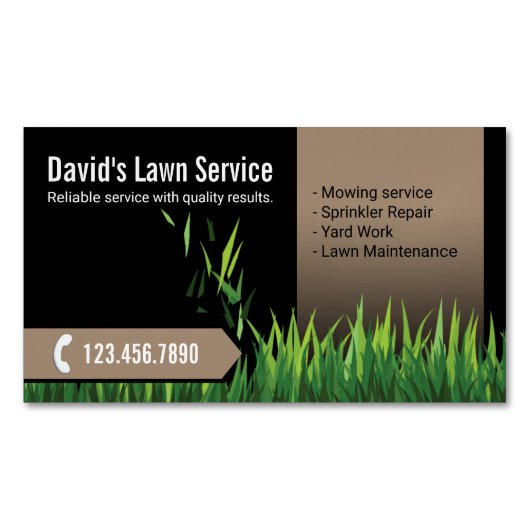 Landscaping voor graszorg Mowing Black & Beige Magnetisch Visitekaartje (Voorkant)