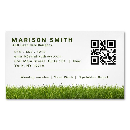 Landscapingservices voor de grasstijl Groen grasst Magnetisch Visitekaartje (Voorkant)