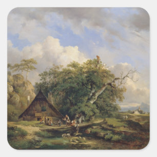Landschaft bei Gutenstein - Dominik Schufried Vierkante Sticker