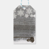 Landschaft met wintervlokken, hout en dennenappels cadeaulabel (Achterkant)