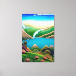 Landschaft mit See und Berge Canvas Afdruk
