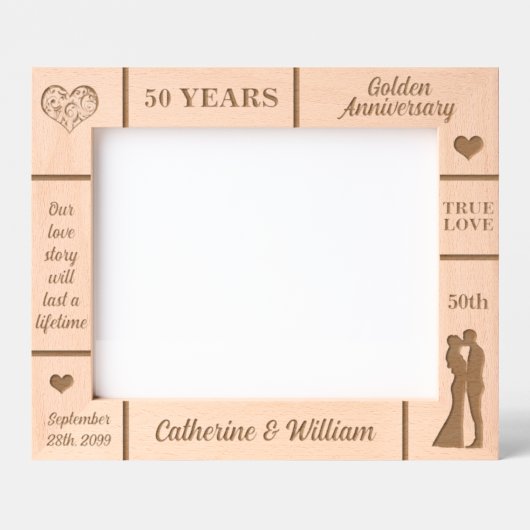 Landschap 10x8 Golden 50th Wedding Jubileum Gegraveerde Lijstjes (Voorkant)
