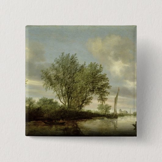 Landschap, 1645 vierkante button 5,1 cm (Voorkant)