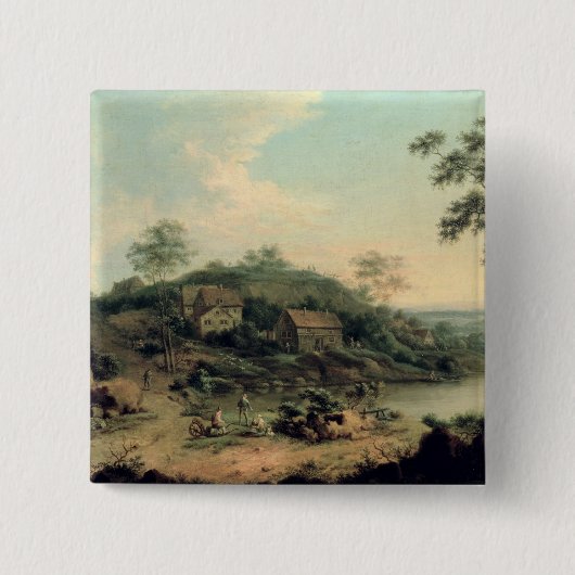 Landschap, 1758 vierkante button 5,1 cm (Voorkant)