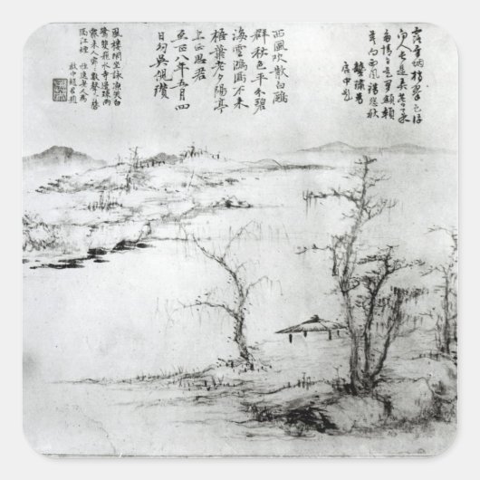 Landschap 2 vierkante sticker (Voorkant)