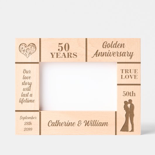 Landschap 6x4 Golden 50th Wedding Jubileum Gegraveerde Lijstjes (Voorkant)