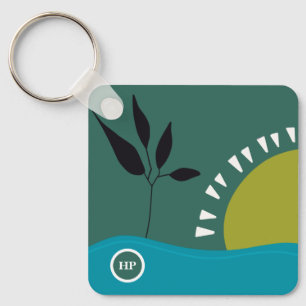 Landschap abstracte moderne kunst zon zee boom sleutelhanger