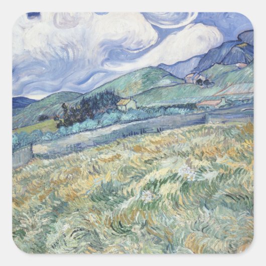 Landschap achter Saint-Paul Vincent van Gogh Vierkante Sticker (Voorkant)