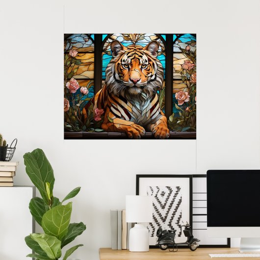 *~* Landschap AP68 TIGER Glas in lood 5:4 Fantasie Poster (Thuiskantoor)