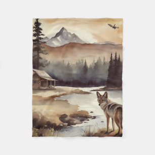 Landschap aquarel van een eenzame Coyote Fleece Deken