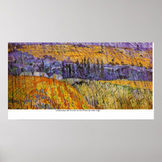 Landschap Auvers in Rain door Van Gogh Poster