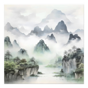 Landschap Aziatische schilderkunst Foto Afdruk
