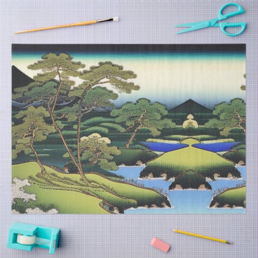 Landschap Aziatische waterscène met ontrooiing van Tissuepapier (Craft)