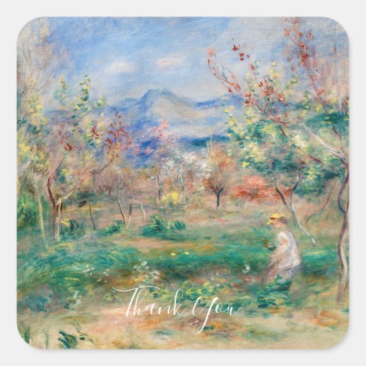 Landschap, bedankt vierkante sticker (Voorkant)