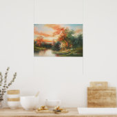 Landschap bij zonsondergang schilderij poster (Keuken)
