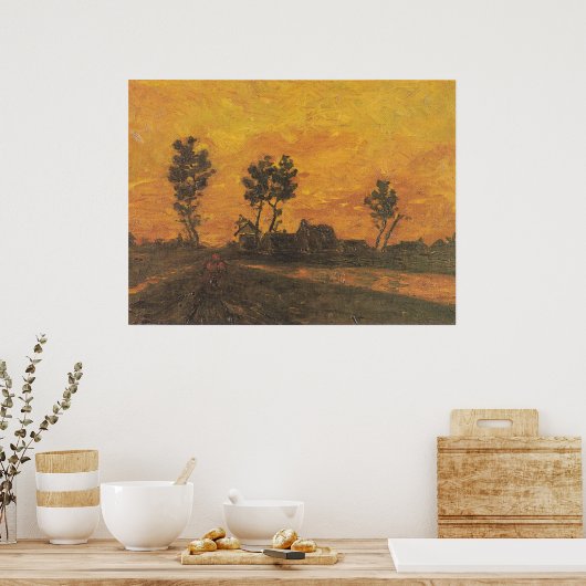 Landschap bij zonsondergang | Zonsondergang Landsc Poster (Keuken)