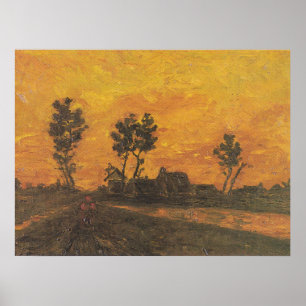 Landschap bij zonsondergang Zonsondergang Landsc Poster