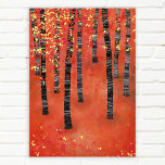 Landschap Birch Forest Poster<br><div class="desc">Het schilderen van een berk- of espenbos in de herfst. Rood,  oranje en geel semi-abstract bos.</div>