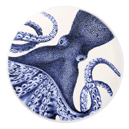 Landschap Blue Octopus Keramische Knop (Voorkant)