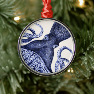 Landschap Blue Octopus Metalen Ornament
