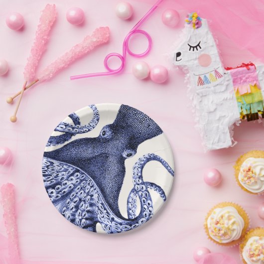 Landschap Blue Octopus Papieren Bordje (Feest)