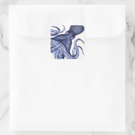 Landschap Blue Octopus Vierkante Sticker (Tas)
