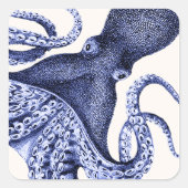 Landschap Blue Octopus Vierkante Sticker (Voorkant)