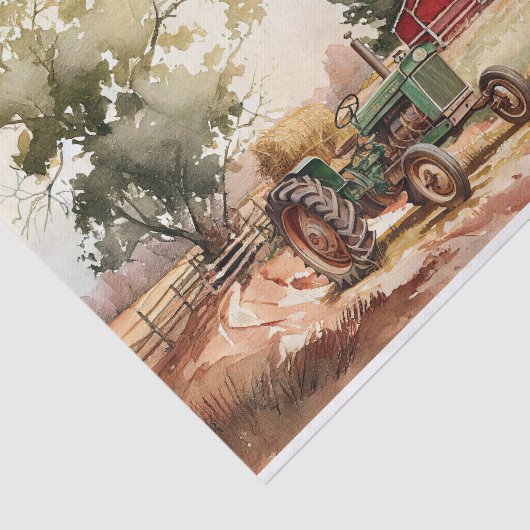 Landschap boerderij Red Barn Tractor Tissuepapier (Detail)