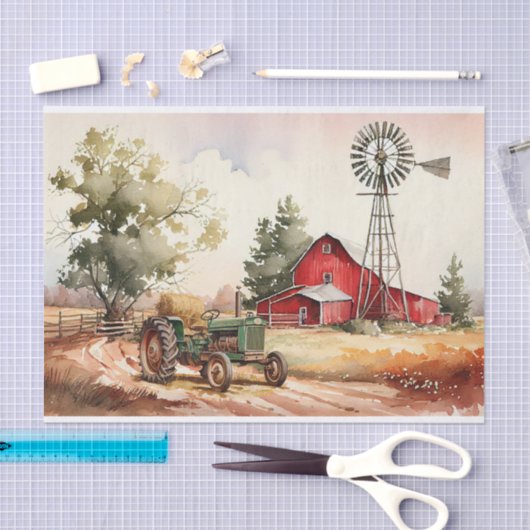 Landschap boerderij Red Barn Tractor Tissuepapier (Craft)