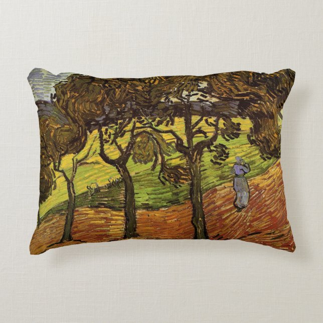 Landschap, bomen en figuren van Vincent van Gogh Accent Kussen (Voorkant)
