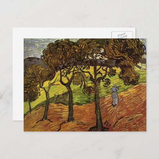 Landschap, bomen en figuren van Vincent van Gogh Briefkaart (Voorkant / Achterkant)