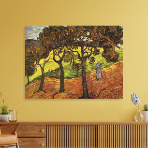 Landschap, bomen en figuren van Vincent van Gogh Canvas Afdruk