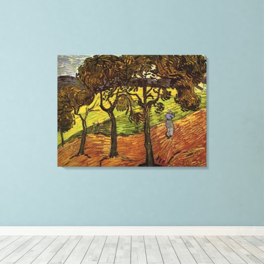 Landschap, bomen en figuren van Vincent van Gogh Canvas Afdruk (Insitu (Houten vloer))