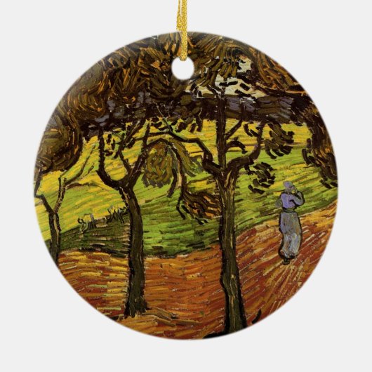 Landschap, bomen en figuren van Vincent van Gogh Keramisch Ornament (Achterkant)